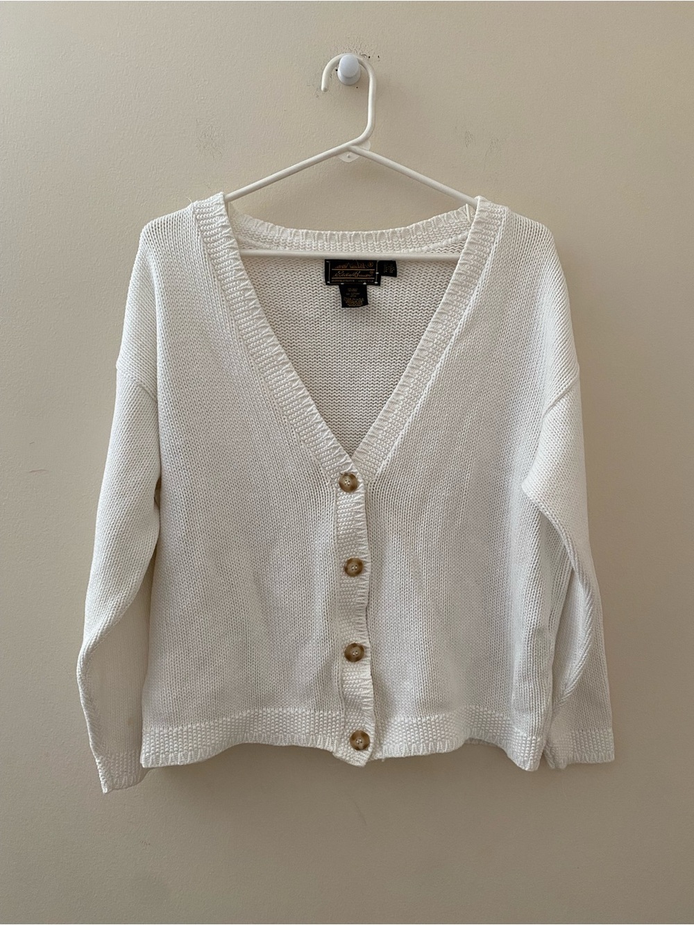 Vintage Eddie Bauer oversized White V-Neck Button Front Cotton Cardigan